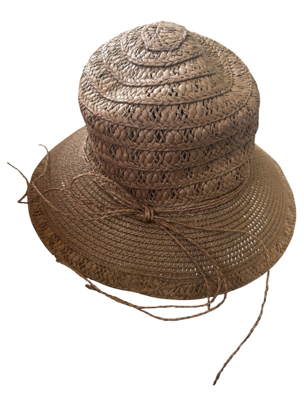 Brown Woven Paper Wide Brim Hat Boho 70s Granola One Size